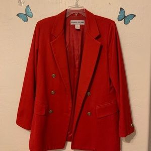 Brilliant red double breasted wool blazer